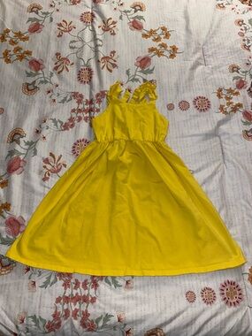 Girls' Bright Yellow Ruffle Strap Dress